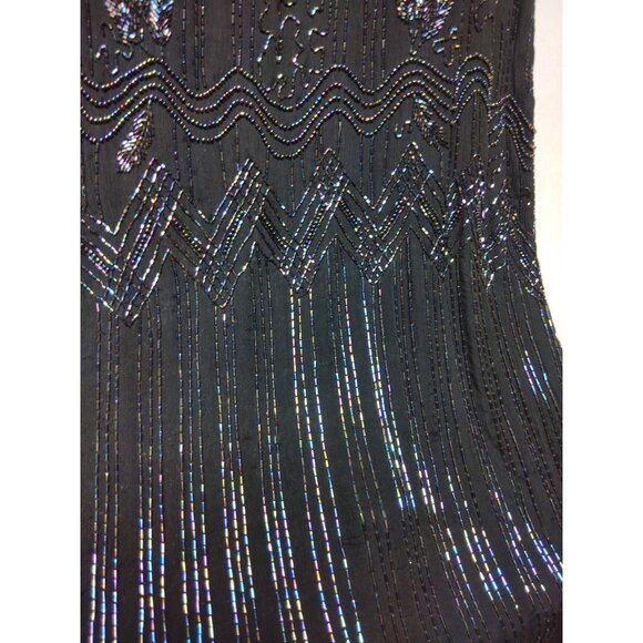 Vintage St. Honore 1920s-Inspired 100% Silk Black Beaded Flapper Dress Medium - Picture 3 of 9